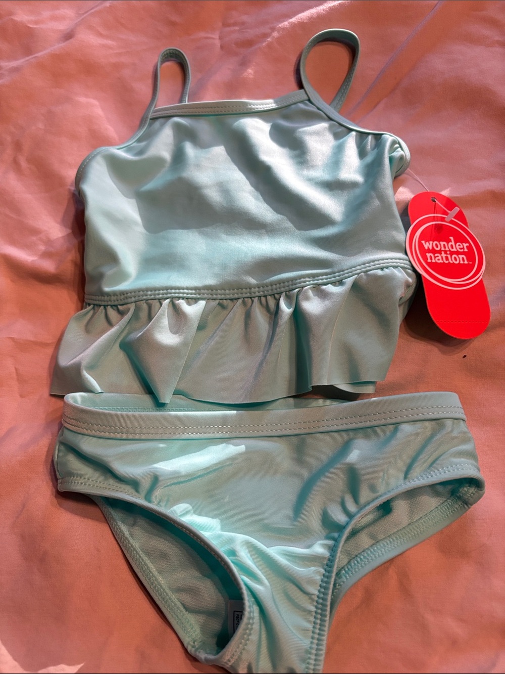 Wonder Nation Baby 18 month Light Aqua Girls Two-Piece Ruffle Tankini NWT